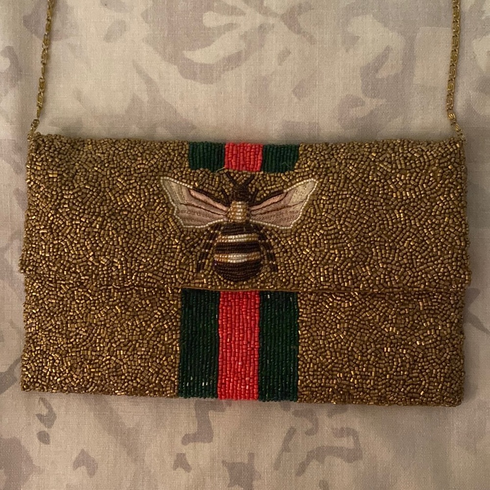 Moyna clutch gold purse with gold chain